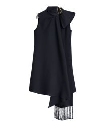 Christian Dior Women's Draped-Neck Wool-Silk Dress Black
