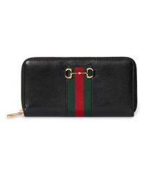 Gucci Horsebit Web Zip Around Wallet 867124 Black