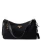 Prada Aimee Large Re-Nylon And Leather Shoulder Bag With Padlock 1BC232 Black