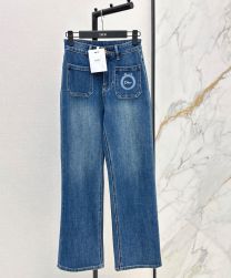 Christian Dior Women's Denim Jeans With Embroidered Front Utility Pockets Blue