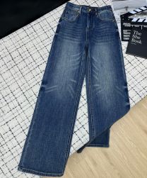 Celine Women's Washed High-Waisted Straight-Leg Jeans Blue