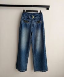 Fendi Women's High-Waisted Jeans With Chain-Detail Pockets Blue