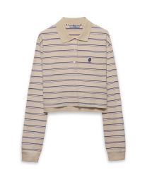 Prada Women's Striped Cotton Pique Long-Sleeve Polo Shirt Apricot