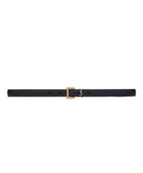Saint Laurent Cassandre Thin Belt With Square Buckle In Grained Leather Black