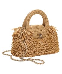 Chanel Mini Tote Bag Fringed Raffia Wood AS4416 Apricot
