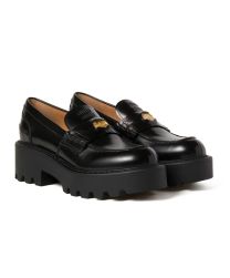Miu Miu Women's Shiny Leather Loafers Black