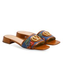Valentino Women's Garavani Vlogo Signature Denim Slide Sandal With Cherryfic Embroidery 20MM Blue