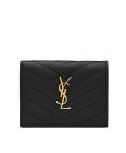 Saint Laurent Monogram Compact Tri Fold In Grain De Poudre Embossed Leather Black